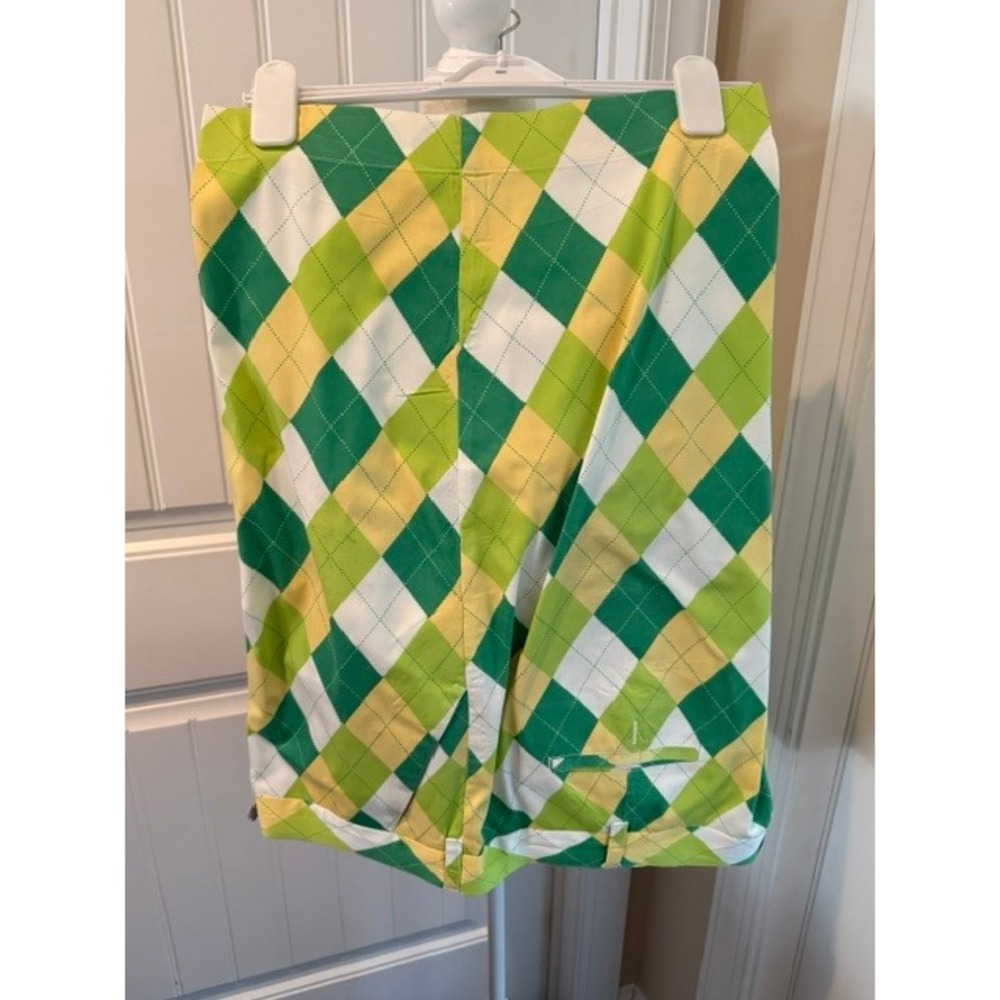 Loudmouth Golf Shorts Green Yellow White Argyle Plaid Flat Front Mens Sz 48
